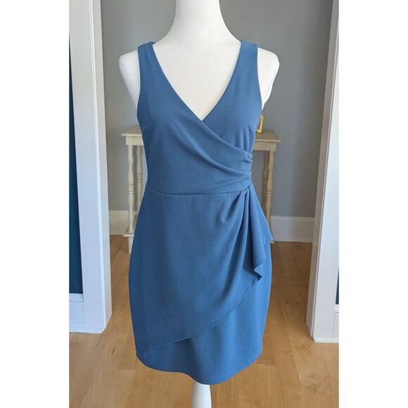 So | Ho Sleeveless V Neck Faux Wrap Cocktail Dress Blue Size Med - Picture 1 of 12